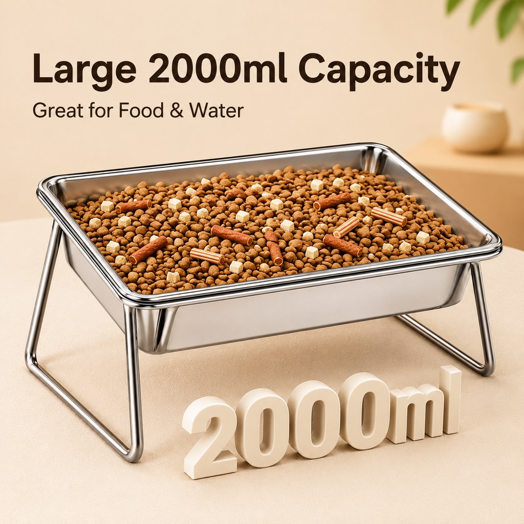 Elevated 304 Stainless Steel Pet Bowl with Stand for Cats & Dogs