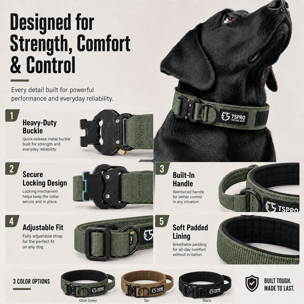 Large Dog Tactical Collar with Control Handle