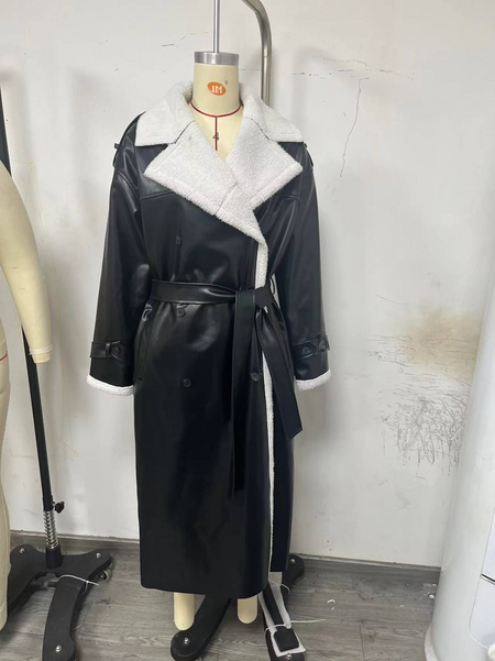 Belted Long Winter Coat for Women with Sherpa Collar (12)