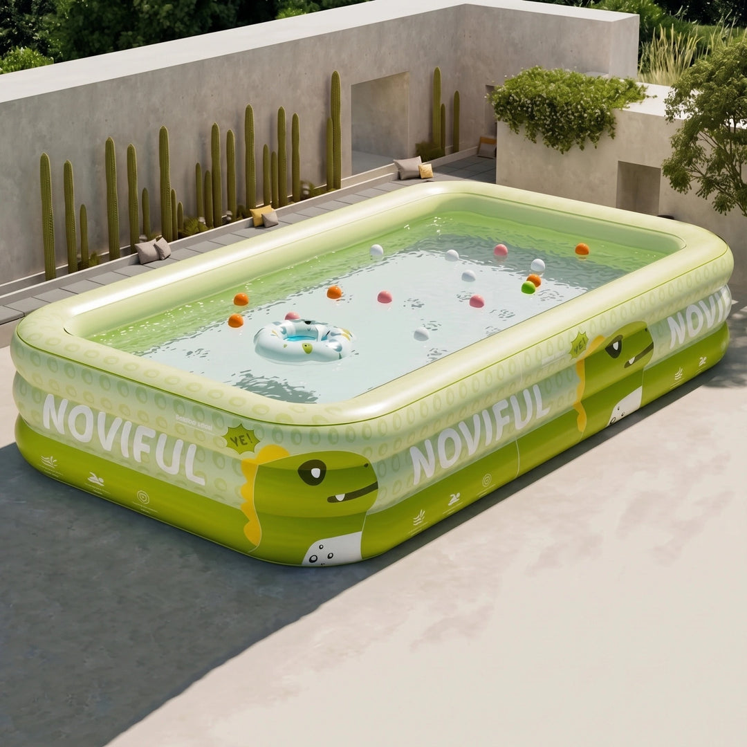 Large Inflatable Family Swimming Pool with Foldable Rectangular Design