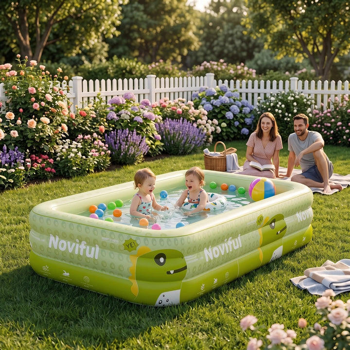 Large Inflatable Family Swimming Pool with Foldable Rectangular Design