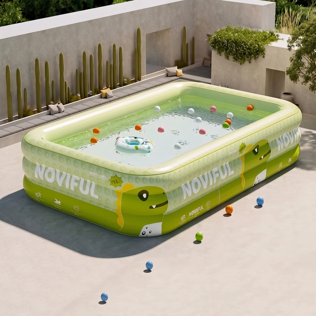 Large Inflatable Family Swimming Pool with Foldable Rectangular Design