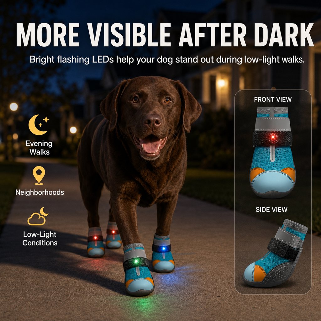 Motion-Activated LED Dog Boots for Night Walks