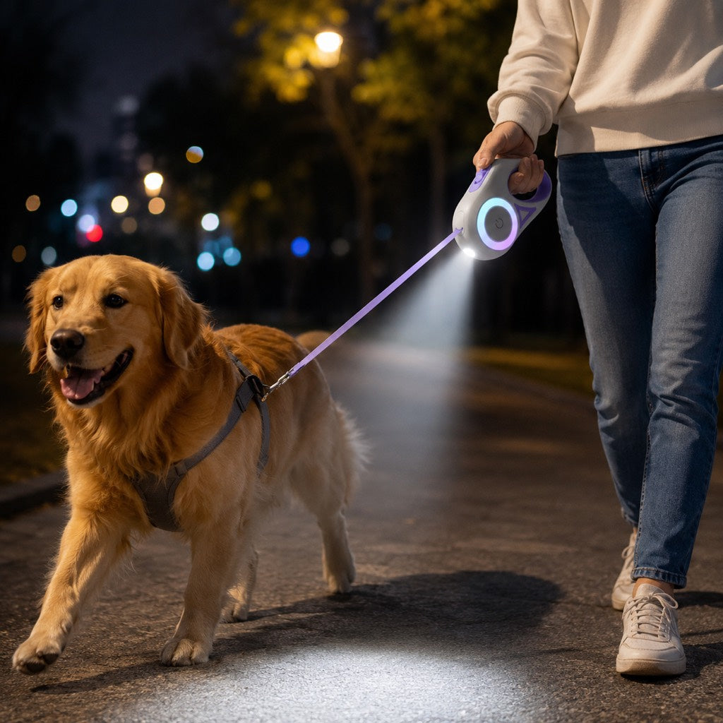 LED Retractable Dog Leash for Night Walks