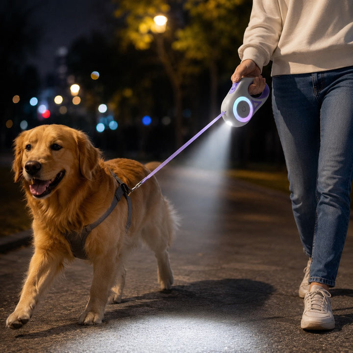 LED Retractable Dog Leash for Night Walks