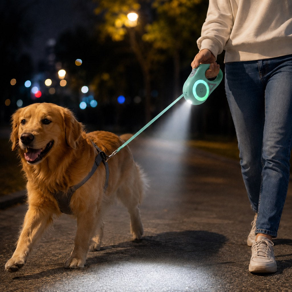 LED Retractable Dog Leash for Night Walks