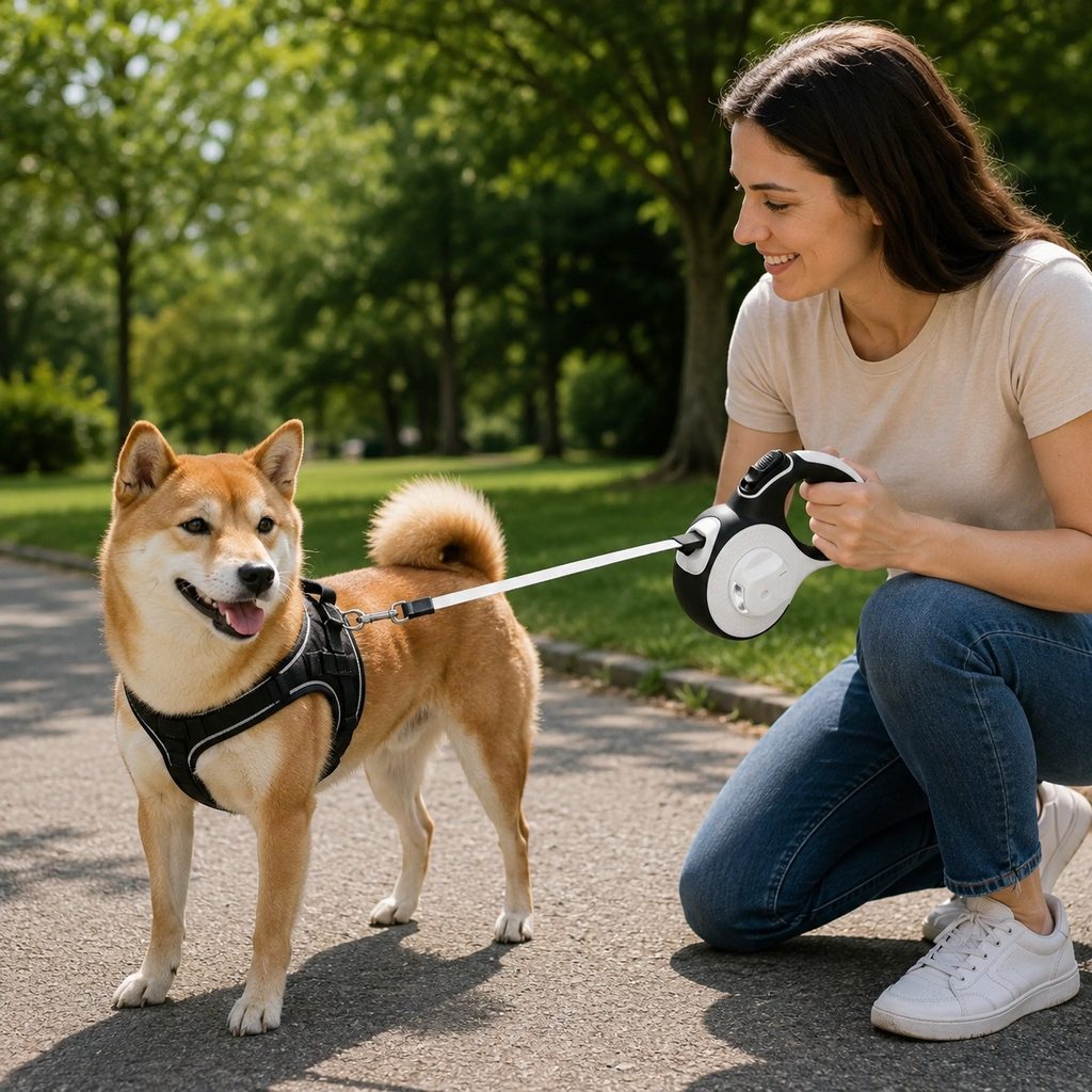 LED Retractable Dog Leash for Evening Walks