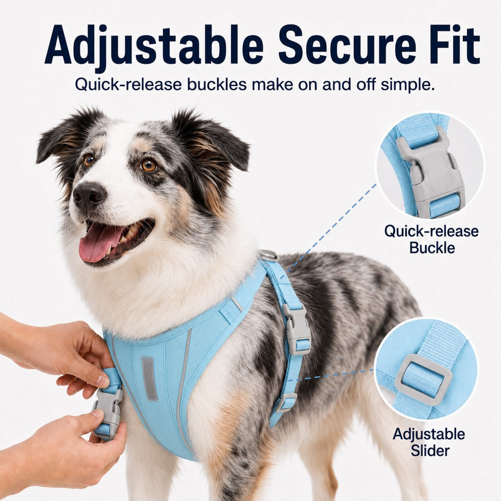 Reflective Dog Harness for Night Walks, Daily Park Walks & No-Neck-Pull Comfort