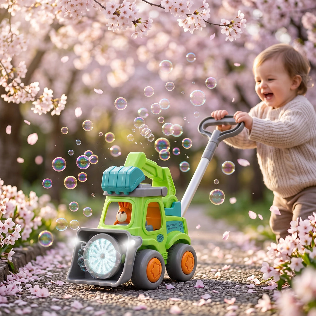 Light Up Bubble Push Walker Toy with LED Lights and Automatic Bubble Blower