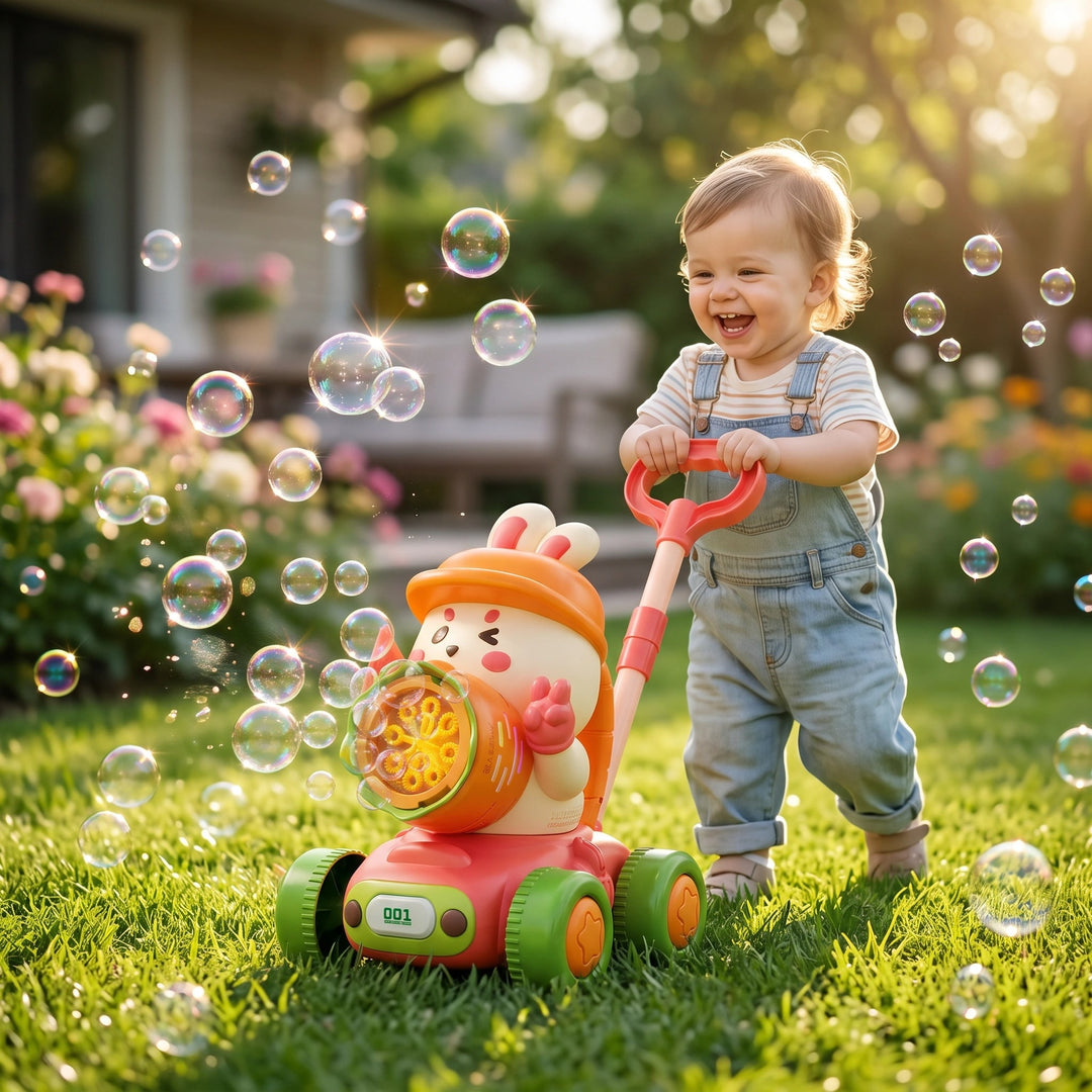 Light Up Bubble Push Walker Toy with LED Lights and Automatic Bubble Blower