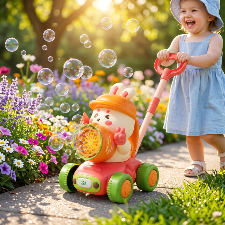 Light Up Bubble Push Walker Toy with LED Lights and Automatic Bubble Blower
