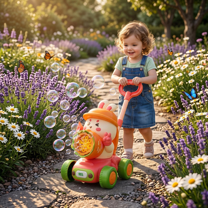 Light Up Bubble Push Walker Toy with LED Lights and Automatic Bubble Blower