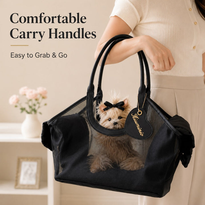 Chic Mesh Pet Carrier Tote for Cafe Runs & Vet Visits | Breathable Small Dog & Cat Travel Bag