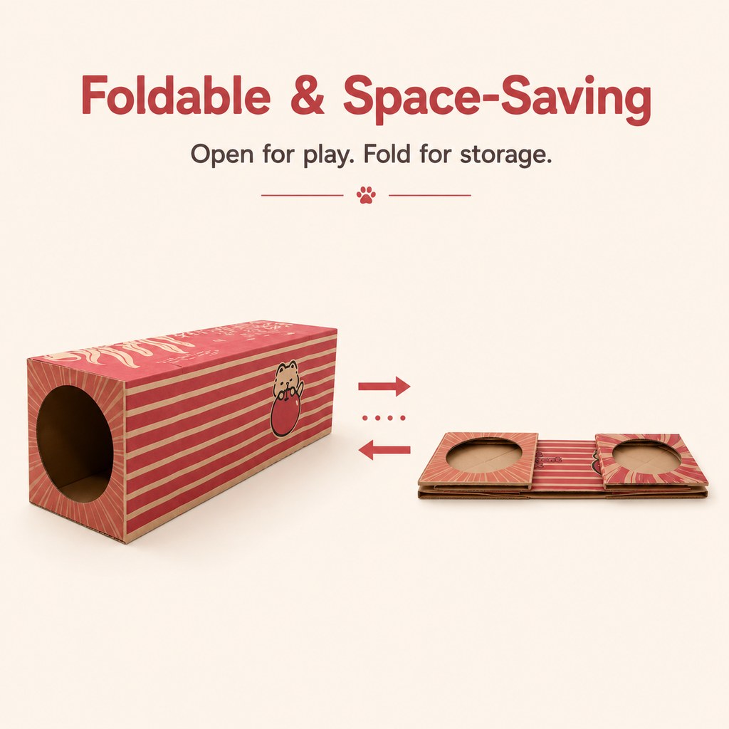 Foldable Kraft Paper Cat Tunnel for Indoor Cats | Space-Saving Hide & Play Toy to Beat Boredom