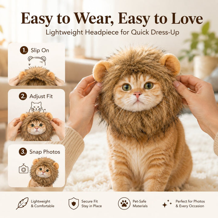 Soft Lion Mane Pet Headpiece for Cats & Small Dogs