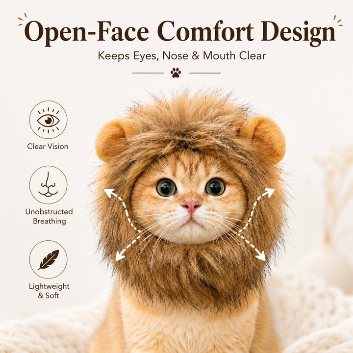 Soft Lion Mane Pet Headpiece for Cats & Small Dogs