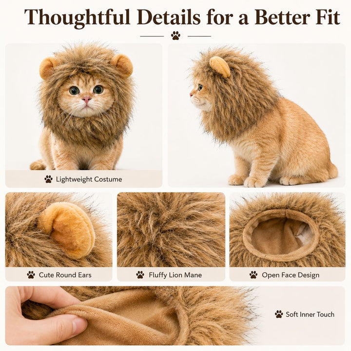 Soft Lion Mane Pet Headpiece for Cats & Small Dogs
