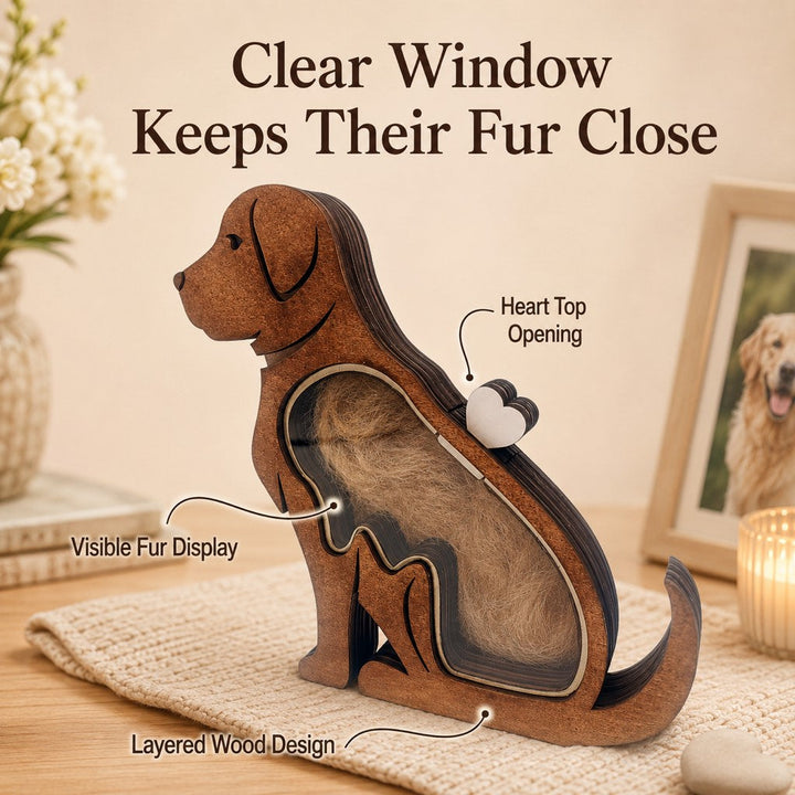 Wooden Pet Fur Keepsake Box for Grooming Memories & Pet Loss