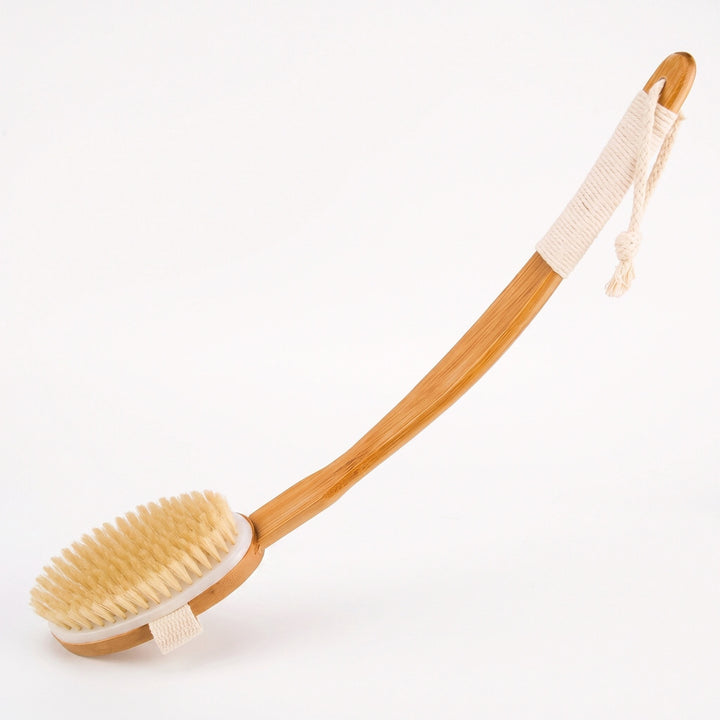 Long Handle Bath Brush with Natural Boar Bristles, Wooden Handle & Hanging Loop