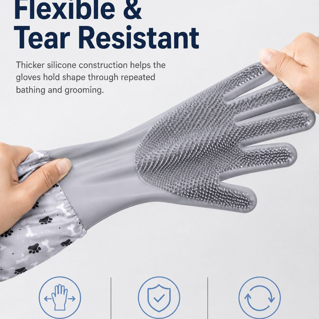 Long-Sleeve Pet Bath & Grooming Gloves for Cats & Dogs