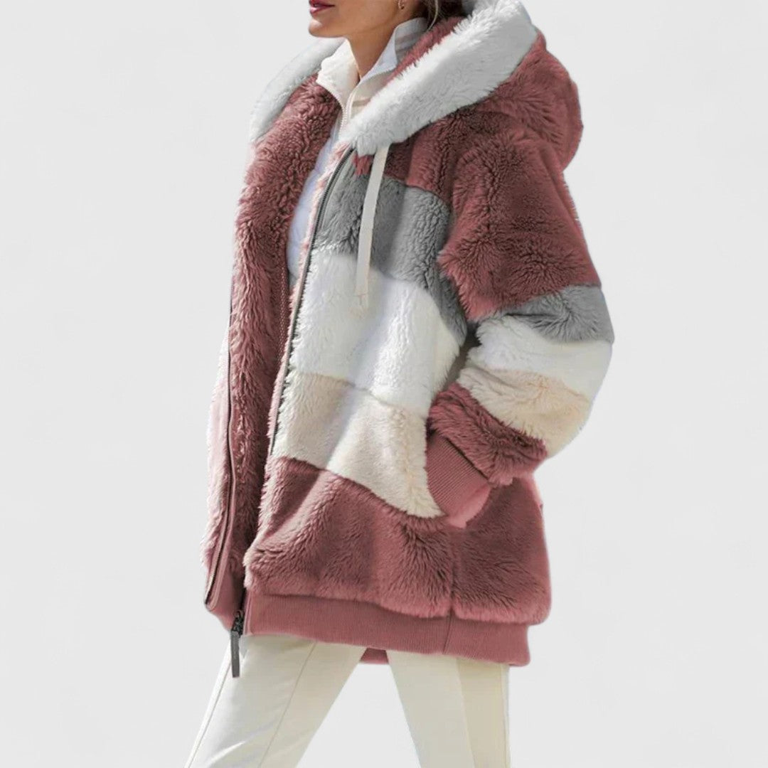 Women's Hooded Ribbed Cardigan in Red