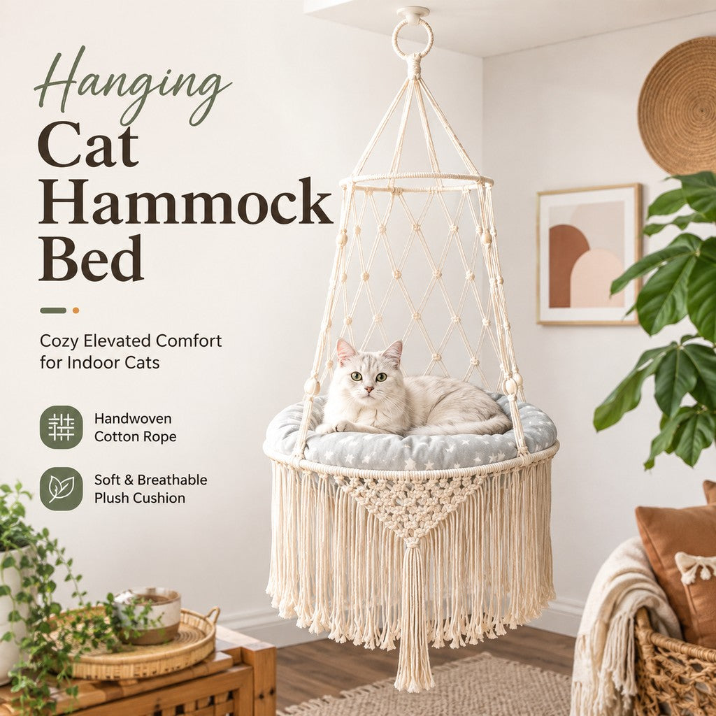 Macrame Hanging Cat Hammock Bed with Cushion