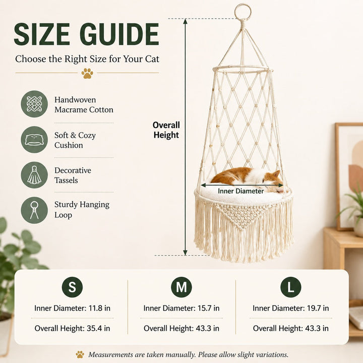 Macrame Hanging Cat Hammock Bed with Cushion