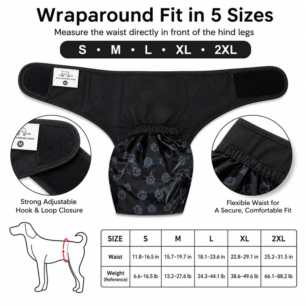 Reusable Male Dog Urine Collection Wrap with 50 Bags | Indoor Marking & Accident Support