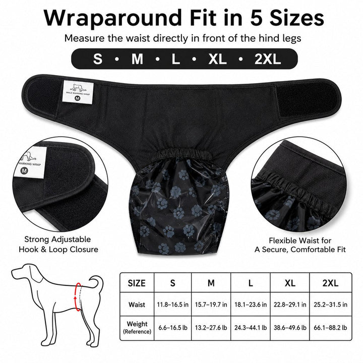 Reusable Male Dog Urine Collection Wrap with 50 Bags | Indoor Marking & Accident Support
