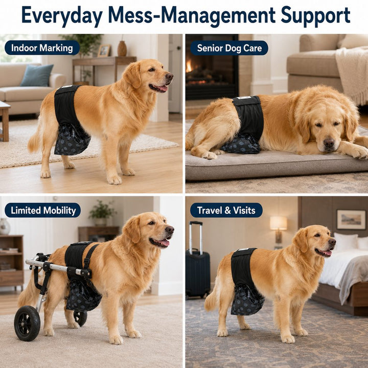 Reusable Male Dog Urine Collection Wrap with 50 Bags | Indoor Marking & Accident Support