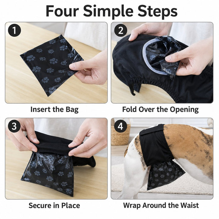 Reusable Male Dog Urine Collection Wrap with 50 Bags | Indoor Marking & Accident Support