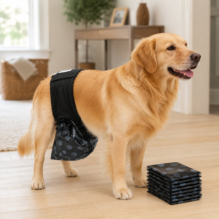 Reusable Male Dog Urine Collection Wrap with 50 Bags | Indoor Marking & Accident Support