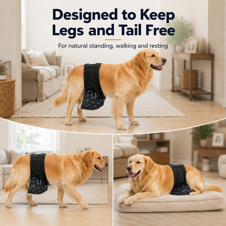 Reusable Male Dog Urine Collection Wrap with 50 Bags | Indoor Marking & Accident Support