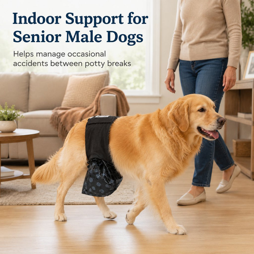 Reusable Male Dog Urine Collection Wrap with 50 Bags | Indoor Marking & Accident Support