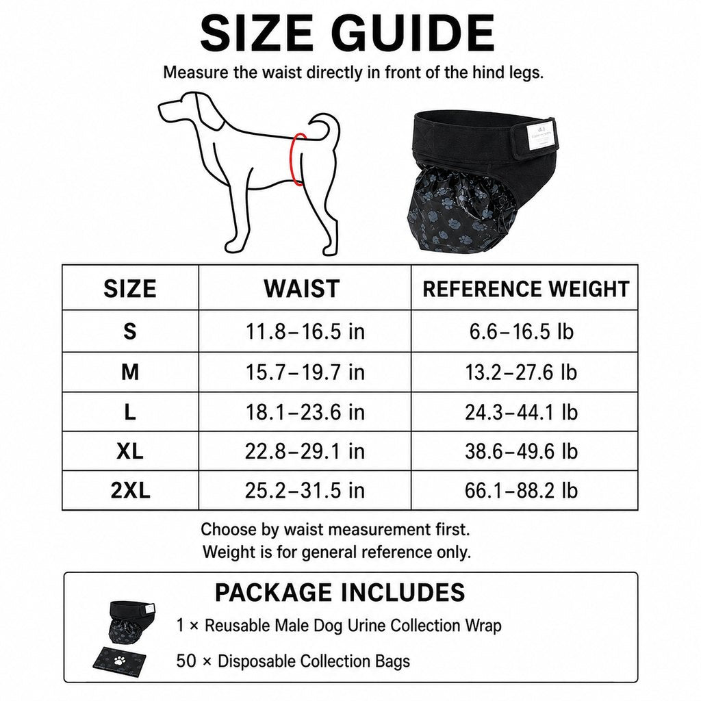Reusable Male Dog Urine Collection Wrap with 50 Bags | Indoor Marking & Accident Support