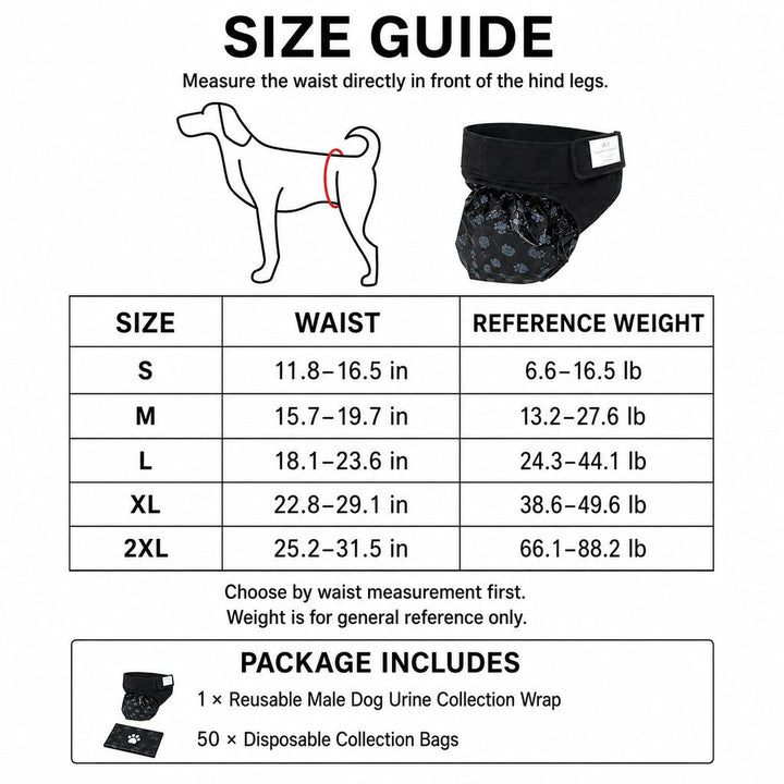 Reusable Male Dog Urine Collection Wrap with 50 Bags | Indoor Marking & Accident Support