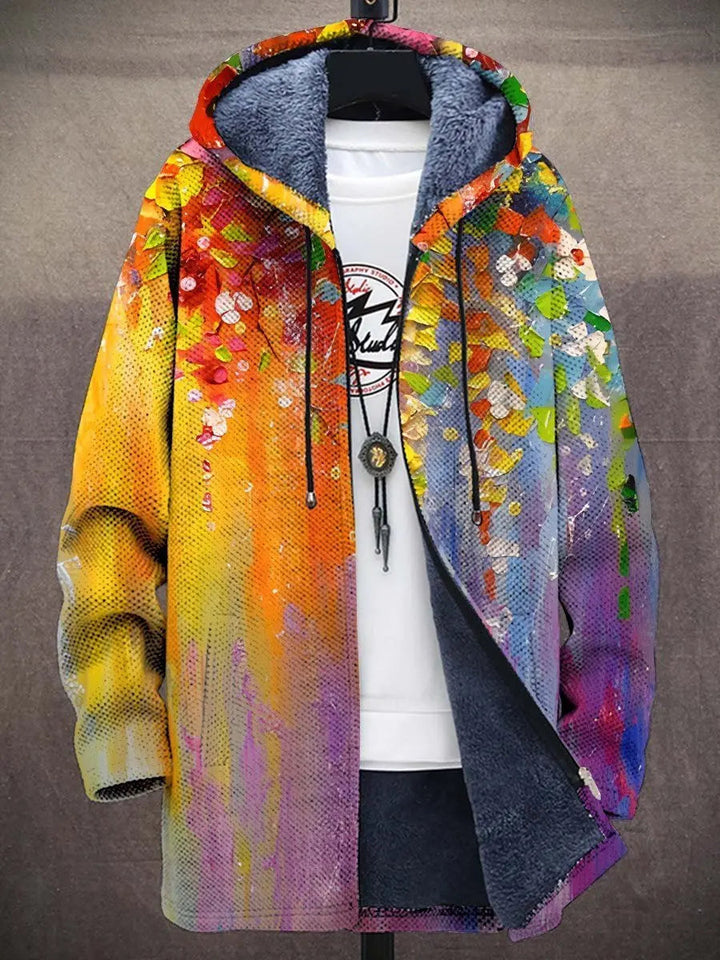 Men's Art Print Fleece-Lined Zip-Up Hoodie