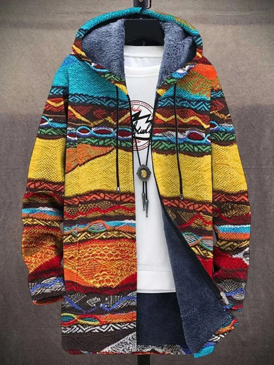 Men's Art Print Fleece-Lined Zip-Up Hoodie