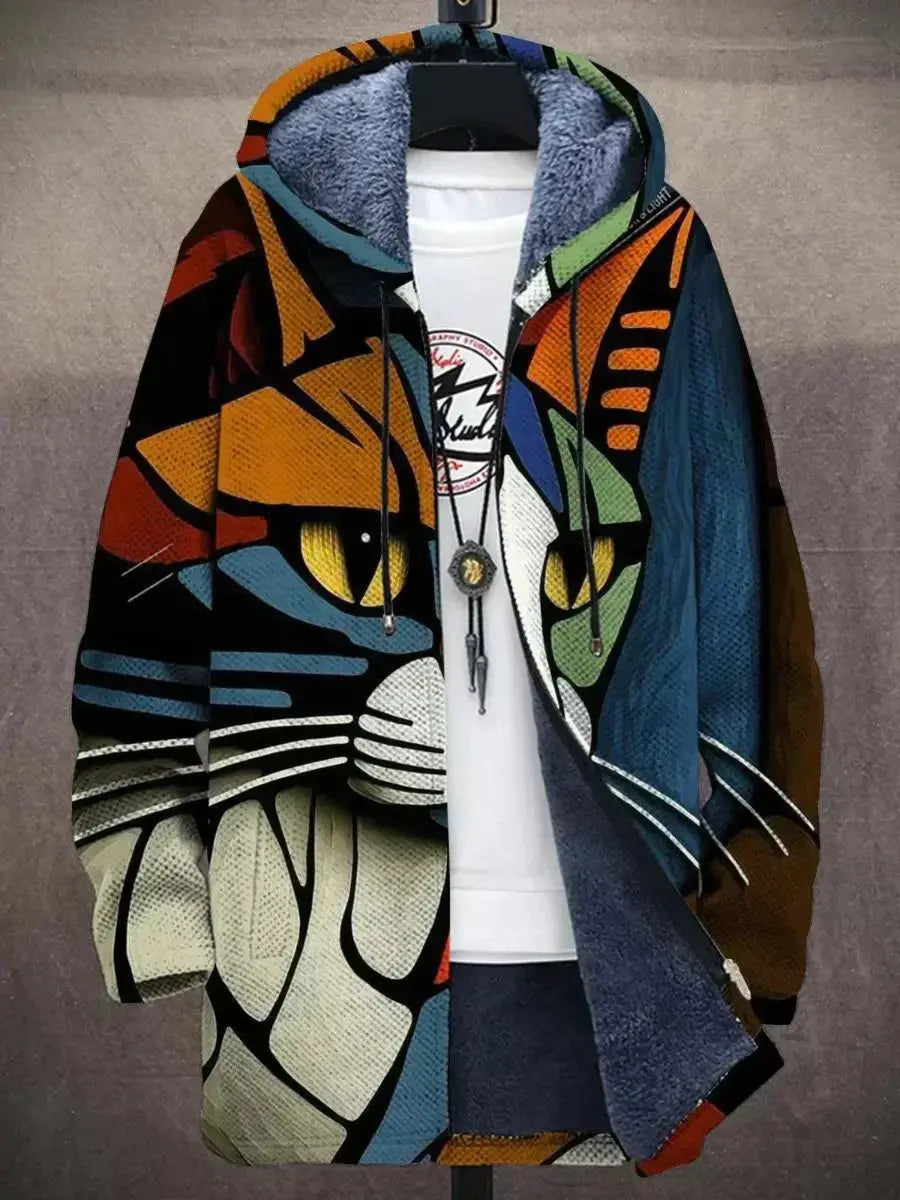 Men's Art Print Fleece-Lined Zip-Up Hoodie