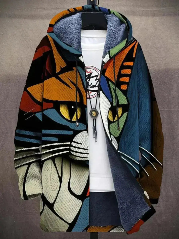 Men's Art Print Fleece-Lined Zip-Up Hoodie
