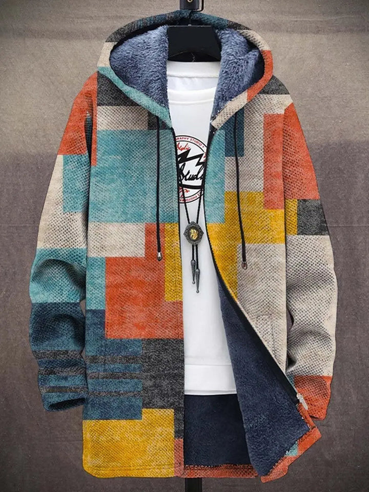 Men's Art Print Fleece-Lined Zip-Up Hoodie