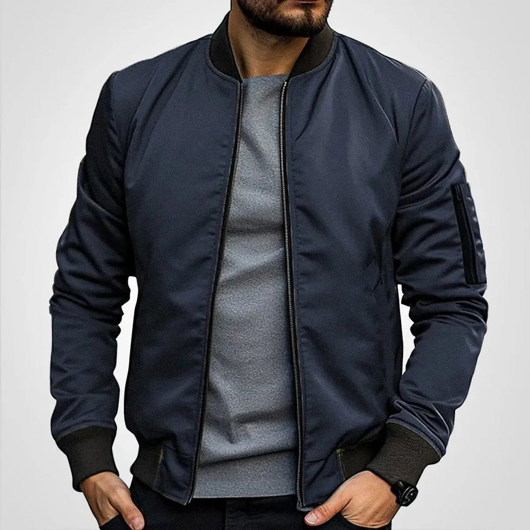 Men's Bomber Jacket Classic Zip-Up Ribbed Collar Flight Jacket