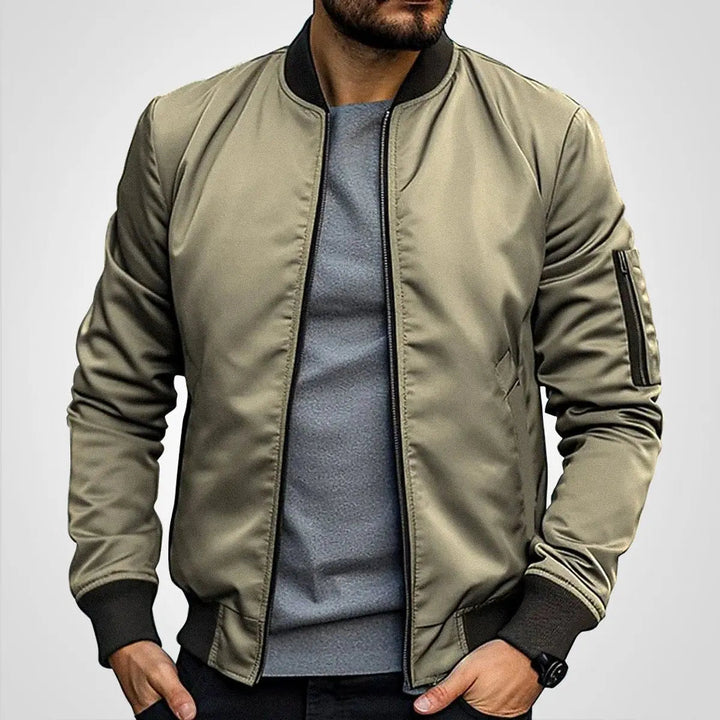 Men's Bomber Jacket Classic Zip-Up Ribbed Collar Flight Jacket