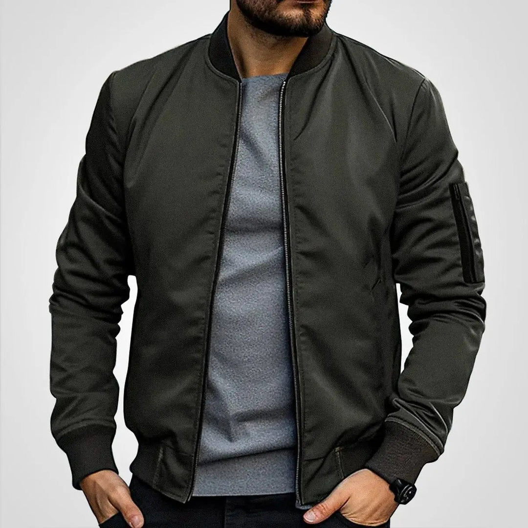 Men's Bomber Jacket Classic Zip-Up Ribbed Collar Flight Jacket