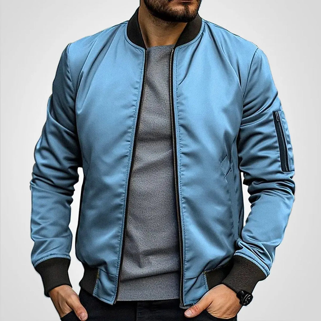 Men's Bomber Jacket Classic Zip-Up Ribbed Collar Flight Jacket