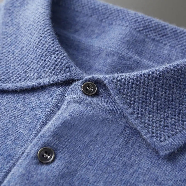Men's Cashmere Polo Knit Sweater Long Sleeve Button Collar Jumper