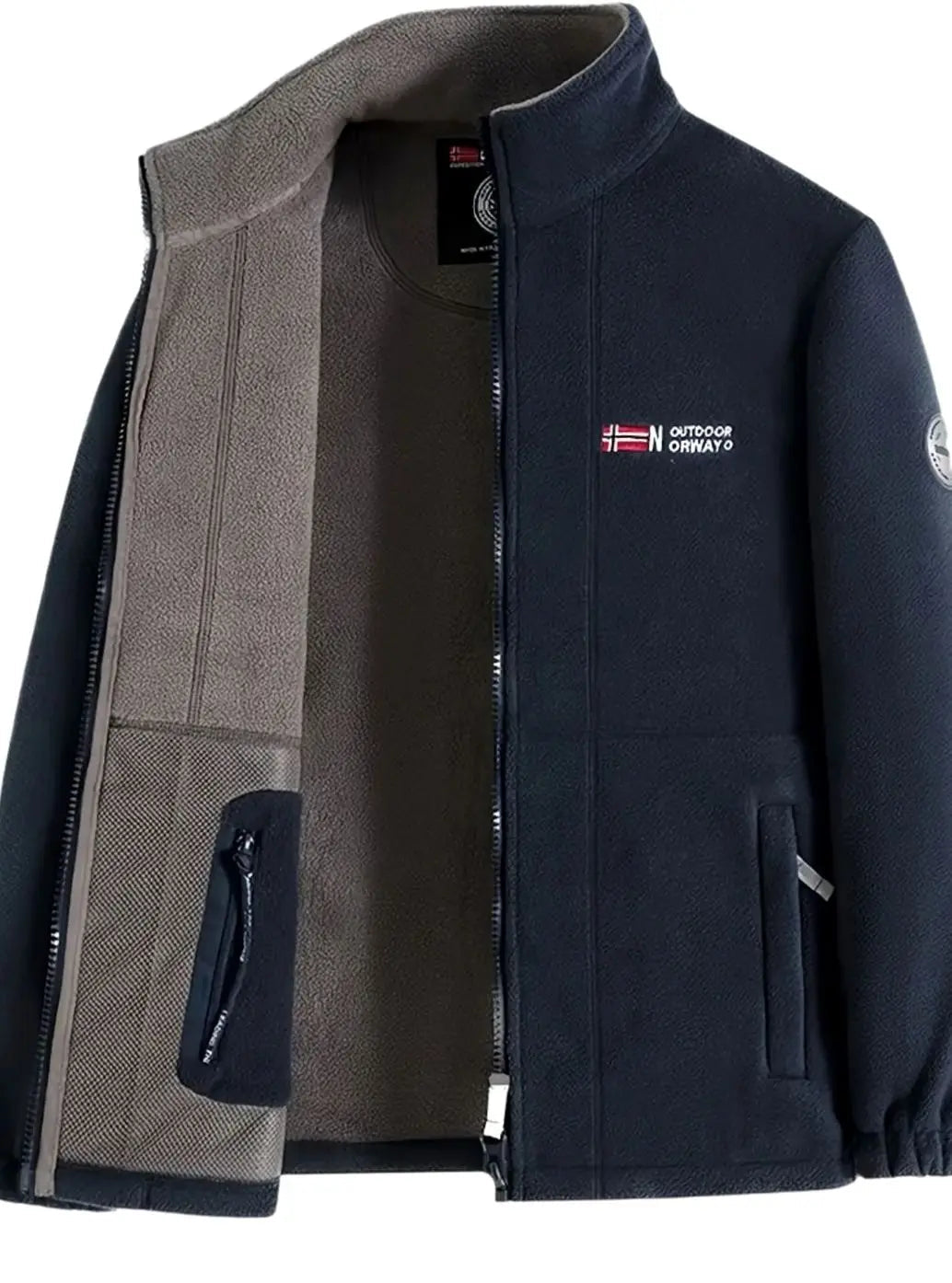 Men's Classic Full-Zip Outdoor Fleece Jacket Stand Collar