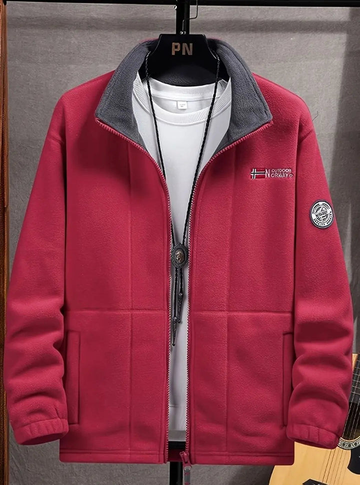 Men's Classic Full-Zip Outdoor Fleece Jacket Stand Collar