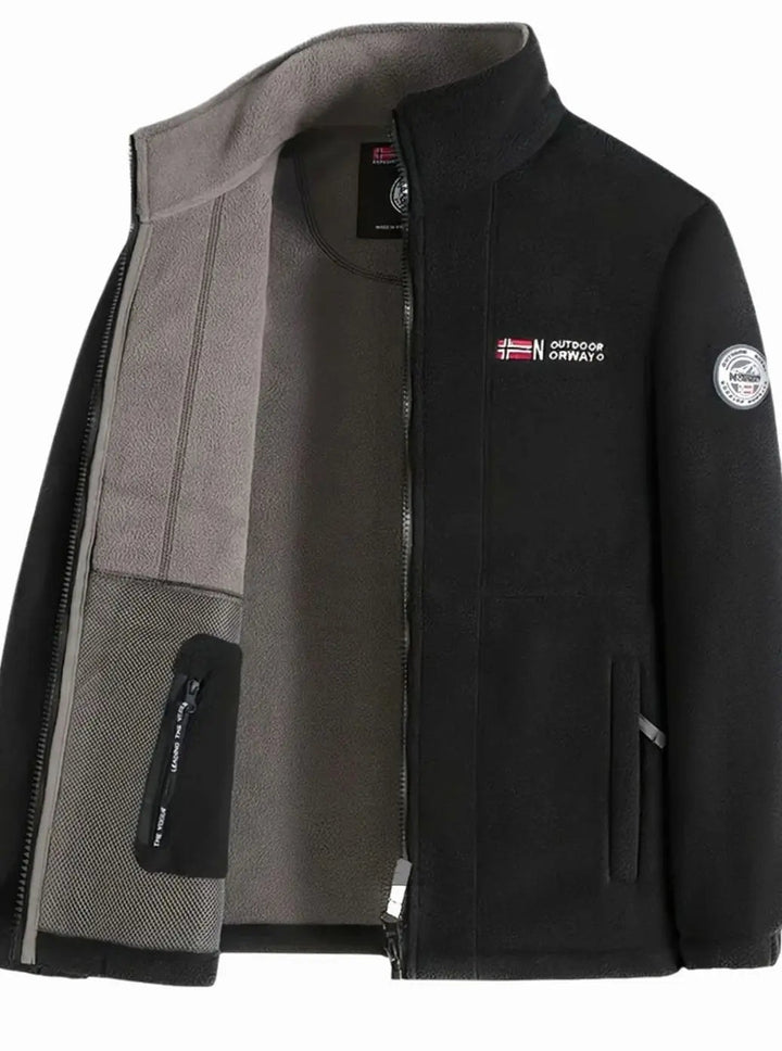 Men's Classic Full-Zip Outdoor Fleece Jacket Stand Collar