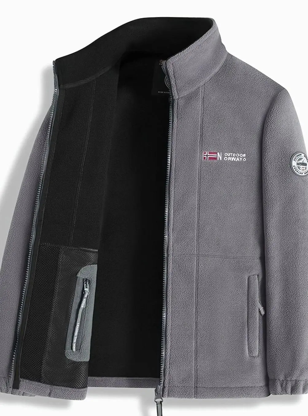 Men's Classic Full-Zip Outdoor Fleece Jacket Stand Collar